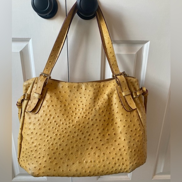 Dooney & Bourke Vintage Ostrich Satchel Style Bag Mustard Yellow - Picture 14 of 14